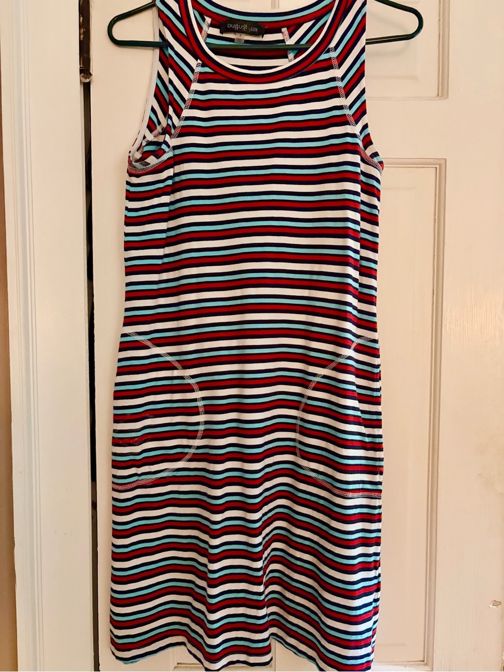 august silk Navy, Red, Turquoise & White Striped Tank Dress